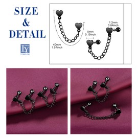 Yumilok Mens Stud Earrings Stainless Steel Men Earrings chain Ear Heart love Dangle Earrings for women black