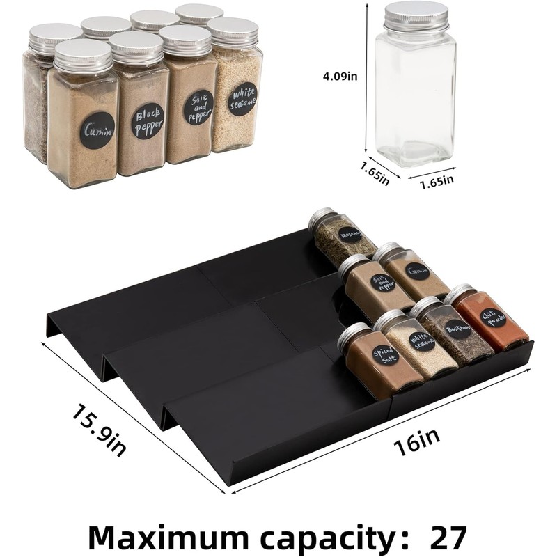 NEETBU 6PCS Expandable Spice Drawer Organizer Insert, Adjustable Tiered Countertop
