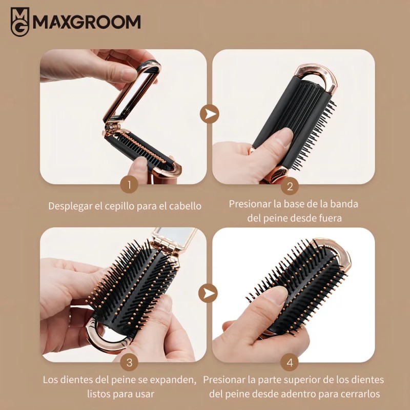 Peine Maxgroom Plegable para Cabello Rizado con Púas Extensibles y
