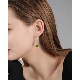 VONSSY Gemstone Drop Dangle Earrings | Stylish 18k Platinum/Gold Plated Leverback Crystal Hanging Dangly Ruby Sapphire Emerald Earrings | Jewelry Gift for Mother Daughter Wife (Olive Green-Platinum)