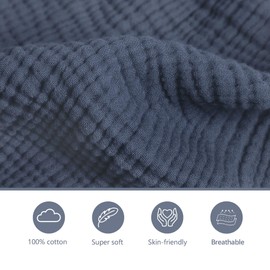 Coreeky 2 Pack Muslin Nursing Cover for Breastfeeding, Soft & Breathable 100% Cotton Breastfeeding Cover up with Adjustable Neck Strap, Multi-use Nursing Apron & Baby Carseat Canopy (Navy)