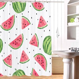 Jagfhhs Watermelon Shower Curtain for Bathroom Summer Time Cartoon Fruit Watermelon Slices Polyester Fabric Waterproof Bath Curtain Shower Curtains Hooks Included