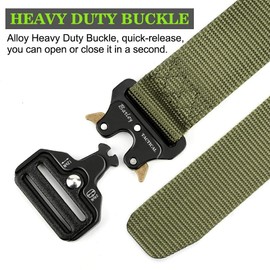 Fonyiunce Pack of 2 Tactical Belts, Men's Work Belt, Adjustable Nylon Outdoor Fabric Belt, Tactical Belt, Fire Brigade Belt, Quick Release Heavy Buckle, for Work and Travel, Black and Army Green