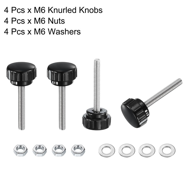 sourcing map 4 Sets Knurled Knobs Thumb Screws with Nuts