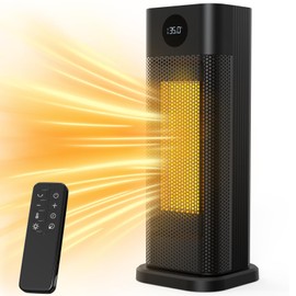 Space Heater - 1500W PTC Ceramic Tower Heaters for Indoor Use with Adjustable Thermostat, Timer and Remote Control, Quick 1s Heat-up 70° Oscillation Electric Heater for Office, Bedroom, Room, Home