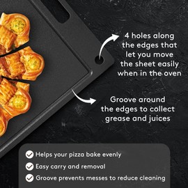 Rectangular Conducting Pizza Steel for Oven, High Performance Steel Pizza Stone with Pizza Recipe book, Felt Storage Bag, Pastry Baking Mat, 2-in-1 Bench Scraper Tool, Crispy Pizza in Just 2-4 Min