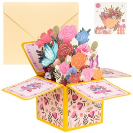 TOCCOOL 3D Flower Pop-Up Greeting Card, Handmade Floral Bouquet Card for Mother's Day, Teacher Appreciation, Birthdays, Anniversaries, Wife, and Grandmother (6.1 x 6.7 Inches)
