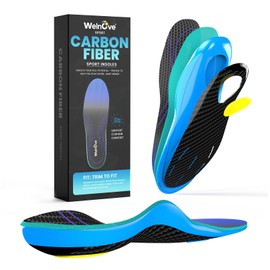 Carbon Fiber Sport Insoles with Arch Support - Welnove Shock Absorbing Performance Insoles for High Impact Sport- Energy Return,Increased Performance and Injury Protection-Not for Tight Shoes-3XL