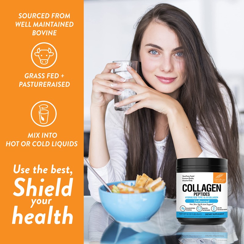 Sandhu's Collagen Peptides, Péptidos De Colágeno 454g