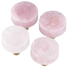 mookaitedecor Set of 4 Rose Quartz Drawer Knobs with Screws, Crystal Stone Pull Handles for Dresser Wardrobe Kitchen Decorative