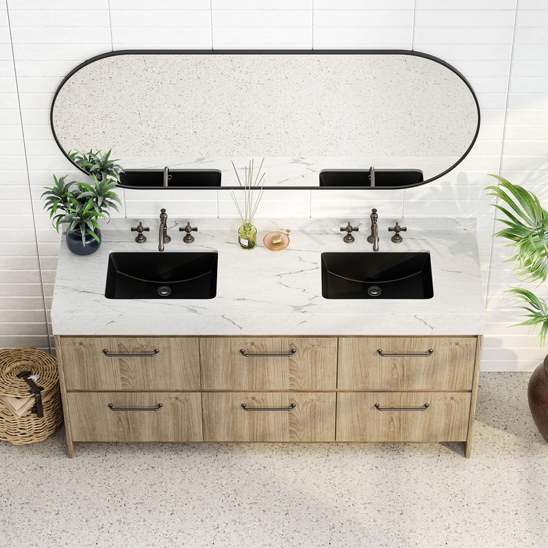 SmartSylva 21" Black Undermount Bathroom Sink, Rectangular Porcelain Ceramic Lavatory