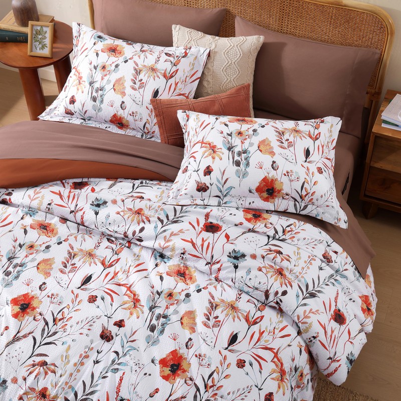 CASAAGUSTO Full Comforter Set, 7 PCS White Floral Comforter Set