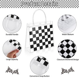 Mikzhskr 20Pack Race Car Clear PVC Favors Bags with Handles Reusable Waterproof Black and White Checkered Candy Goodie Gift Snack Tote Bag for Racing Soccer Sports Game Birthday Party Decorations