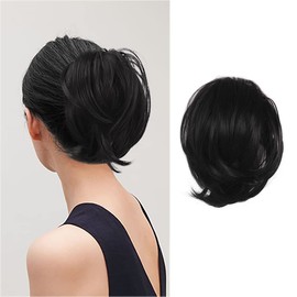 BARSDAR Black Hair Bun Ponytail Extension, Straight Synthetic Hair Bun Hairpiece For Women, Fully Short Ponytail Bun Extensions Elastic Black Hair Bun Scrunchies Girls Daily - Jet Black