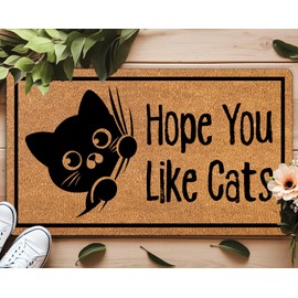 Funny Black Cat Welcome Doormat 30x17 Inch for Indoor Outdoor Entryway, Cute Door Mat for Porch, Front Door, Housewarming Gift for Cat Lovers