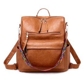 FANDARE Women's Backpack 3 in 1 Handbag Girls School Bag PU Leather Women's Shoulder Bags Handbags Shoulder Bag Travel Bag for University Travel Leisure Job School Office Daypacks, brown, Simple,