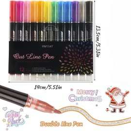 Omeblos Metallic Marker Pens, 12 Colors Glitter Felt Tip Pens Outline Markers Stocking Fillers for Teenage Girls Gifts, Double Line Pen for Girls Glitter Pen for Scrapbook Painting Art DIY