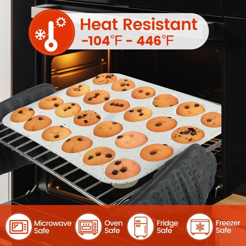CAKETIME Silicone Mini Muffin Pan, 24 Cups Nonstick Mini Cupcake