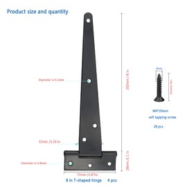 T Hinges,4 Pcs 6 Inch T Strap Heavy Duty Black Metal Door Hinges, Used for Wood Doors, Outdoor Wooden Fences, Shed Doors, Gates,Cabinets,Windows(100/150/200mm) (6 inch)