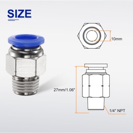 QUARKZMAN Pack of 5 Push-to-Connect Fitting 10 mm Pipe Outer Diameter x 1/4 Inch NPT Thread Male Straight Quick Connector Copper Air Line Fittings for Industrial Air System PC10-N02, Blue