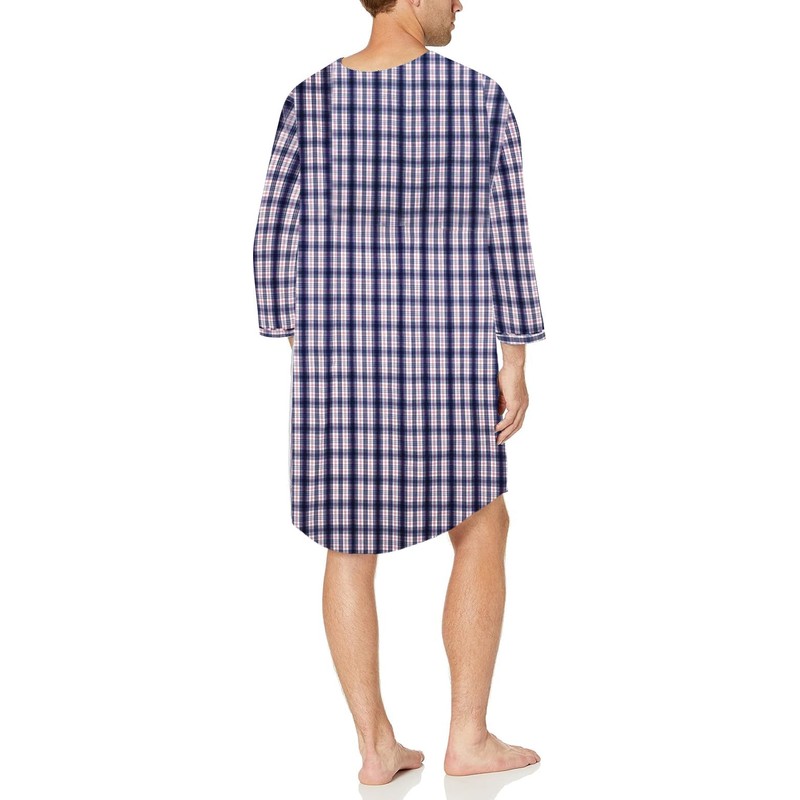 Men's Woven Nightshirt Gown Long Sleeve V-neck Cotton/Poly Front Snaps
