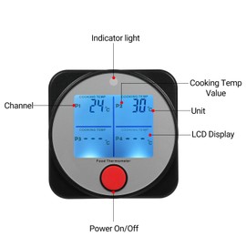 WT308 Four-Channel Smart Food Thermometer Meat Thermometer Kitchen BBQ Food Thermometer with Low Power Indication Manual Shutdown For Food Processing, with 2 Probes, BT APP