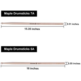 Vaisoeny Drum Sticks,7A Drum Sticks for Adults,12 Pairs Classic Maple Wood Drumsticks for Kids, Professional Musical Instrument Percussion Accessories