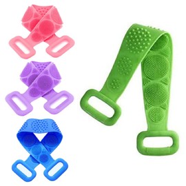 Ruoxian 4 PCS Silicone bath Back Scrubber for Shower assorted color with Double Handle Adjustable Size Deep bath Clean Long Silicone Shower Scrubber Silicone Brush Exfoliating Bath Body assorted color