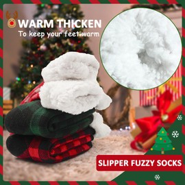 Qterdiz Women's Non-Slip Cuddly Socks Warm Hut Socks Fluffy Slippers Thick Winter Socks for Christmas 3 Pairs, Grid
