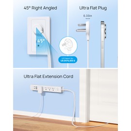 TROND 15ft Long Extension Cord with 2 USB C, ETL Listed, Ultra-Thin Flat Plug Power Bar Surge Protector, Slim Power Strip, 4 Outlets 4 USB Chargers, Wall Mount, Home Dorm Room Essentials for Christmas