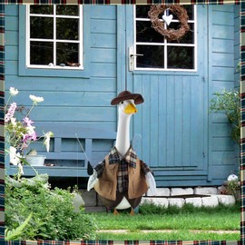 Fishing Porch Goose Outfits for 23 Inch Lawn Statue, Costume for Plastic/Cement Statue, Duck Sculpture Clothes for Yard Patio Party Decoration