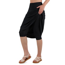 Women's Swim Skirts with Leggings 26" Midi Length Modest Long Skirted Bottom Swimwear with Zipper Pockets(Black,L)