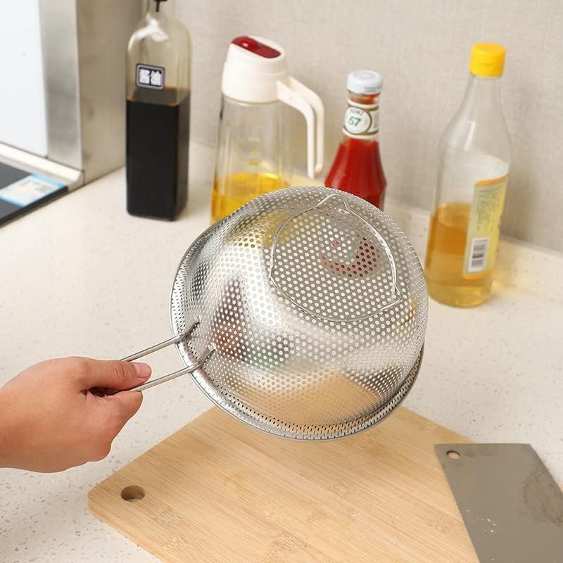 Stainless Steel Basin Colander with Handle Kitchen Strainer, Resting Feet