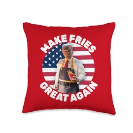 Make Fries Great Again Trump 2024 French Fries American Flag Throw Pillow