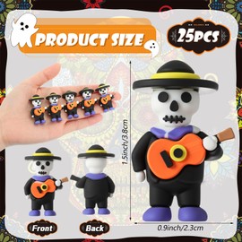 VioraWhite 25 Pcs Día de Los Muertos Small Figures Day of The Dead Tiny Figurines Mariachi Band Mini Skeleton Skull Statue for Hide and Seek Props Window Desk Kitchen Decorations Party Bag Gifts