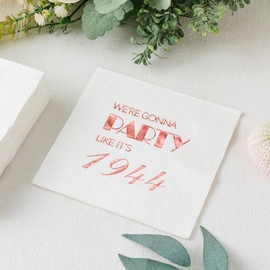 Crisky Servilletas de cóctel de 80 cumpleaños, oro rosa para mujer, decoración de fiesta de 80 cumpleaños para tartas, postres, mesa de berever, suministros de fiesta de 80 cumpleaños, 50 servilletas desechables, 3 capas