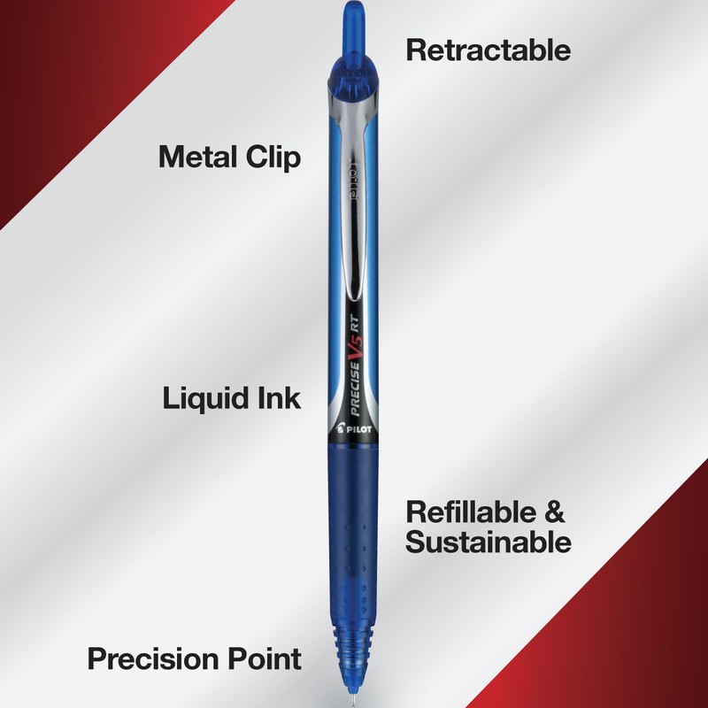 PILOT Precise V5 RT Pens, 0.5 mm, Black/Blue/Red/Green, Pack of