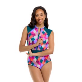 Body Glove Women's Standard Stand Up Zip Front Paddle One Piece Swimsuit with UPF 50+, Ethos