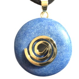 Steinfixx® - Premium Blue Aventurine Donut (Blue Quartz) Optional Necklace with Silver or Gold Pendant and 80 cm Leather Cord | Healing Stone | Gemstone | Chakra Stone, Crystal Gemstone Crystal