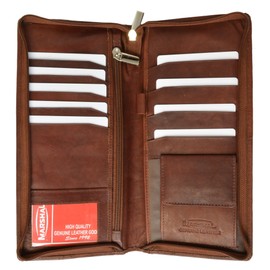 MARSHAL Zip Around Leather Travel Wallet with Passport and Boarding pass Holder