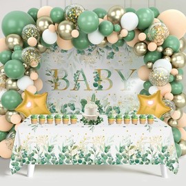 Green Gold Baby Shower Decorations Set, Baby Shower Balloons with Green Gold White Balloons, Green BABY Backdrop and Tablecloth, Party Supplies for Kids Birthday Decorations, Baby Shower Toddler