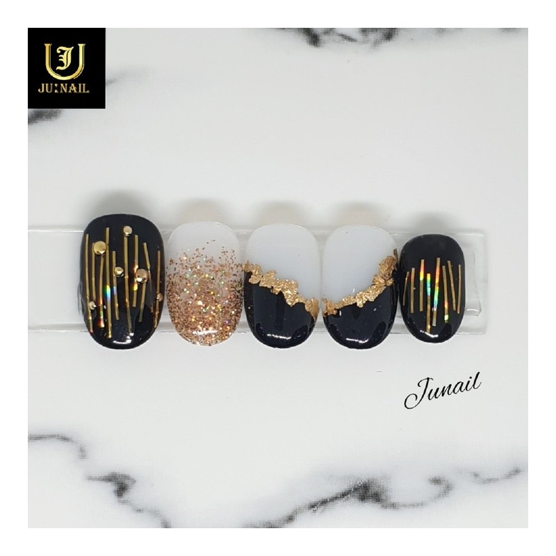 Gold Rain Handmade Nail Tips - Long Oval / 골드레인