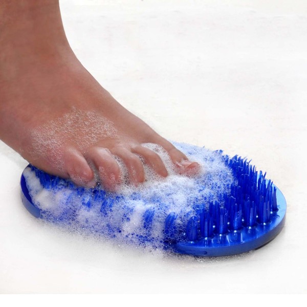 Soapy Toes Travel-Sized Foot Scrubber & Massager (Pearl Blue) - Foot Brush Cleans and Invigorates Feet without awkward bending and balancing, Suctions to tub or shower floor by Body & Sole