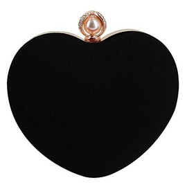 Ashdown Women Evening Clutch Bags Suede Heart Shaped Handbag Party Wedding Shoulder Bag Purse (3779+Black)