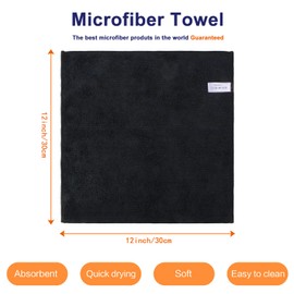 KinHwa Microfibre Household Towels, Super Absorbent Tea Towels, Multi-Purpose, 30 x 30 cm, Black , 10