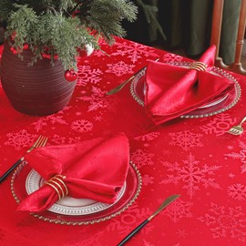 Honellaty Christmas Red Napkins, Jacquard Heavy Weight and Wrinkle Resistant Napkin with Snowflake Patterns, Damask Napkin Set for Dining Room & Holiday (Set of 4) Red 20" x 20" Inch