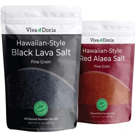 Viva Doria Hawaiian Black Lava Sea Salt + Red Alaea Salt, Fine Grain, Combo Pack
