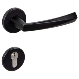 Gedotec Door Handle Set Stainless Steel Door Fitting Matte Black | 1 Piece Door Handle Room Door on Door Rosette - Diamond | PZ - Cylinder | Door Handle Antique Vintage | Rosette Set L-Shape Including