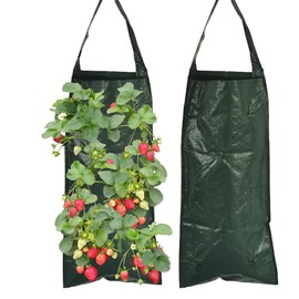 LALASTYLE 2PCS Hanging Planter Grow Bag, Garden Hanging Planting Bag, Strawberry Tomato Planting Grow Bag, Breathable Flower Grow Bags With 8 Holes for Peppers Potato Roses (Green)