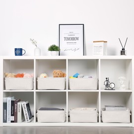 Bidtakay Small Storage Baskets for Shelves Set of 6 Biege Fabric Storage Bins for Organizing Linen Collapsible Organizer for Closet Nursery Clothes Toys 11.8 X 7.8 X 5 Inches